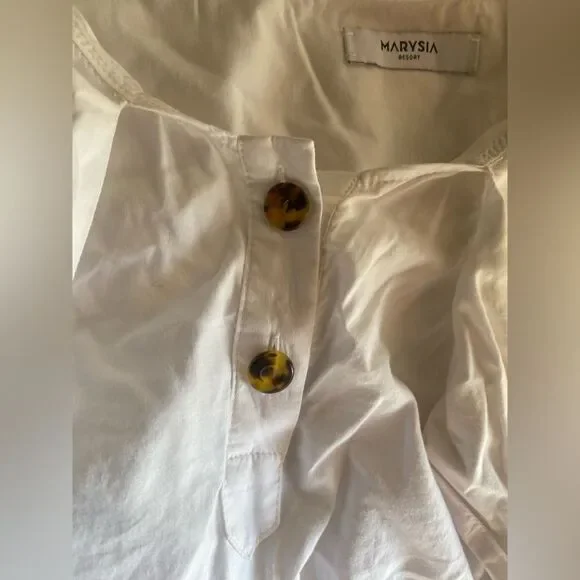 Marysia Resort Blouse White Three-Quarter Sleeve with V-Neck Sz Small - Picture 5 of 15